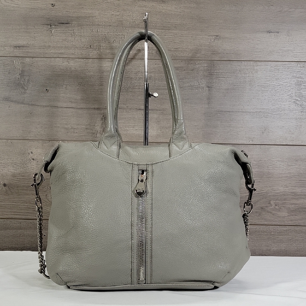 Pour La Victoire Gray Pebble Leather Crossbody Shoulder Bag